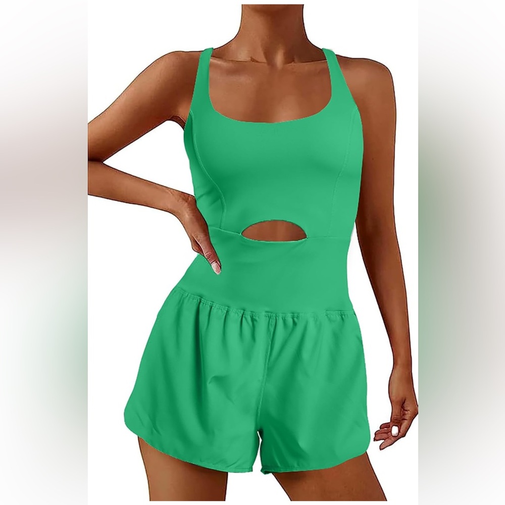 Green Cutout Tank Romper Jumpsuit